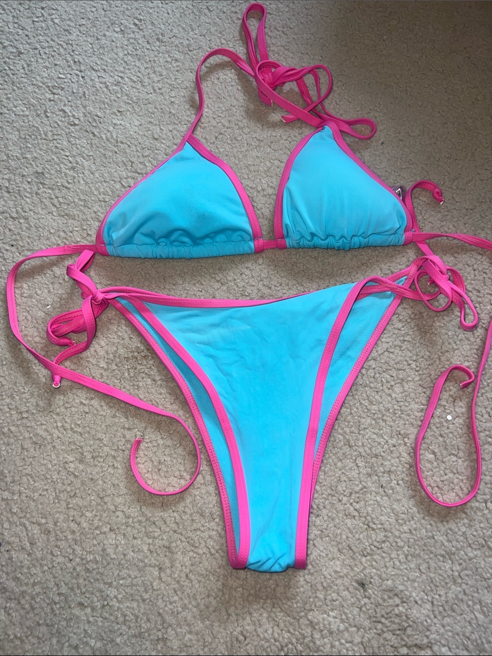 Ardene Bright Blue Triangle Bikini with Hot Pink Trim